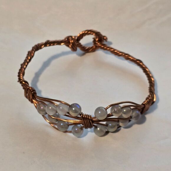 Handmade Copper Wire Wrapped Bracelet with labradorite Beads | Adjustable - Picture 3 of 4